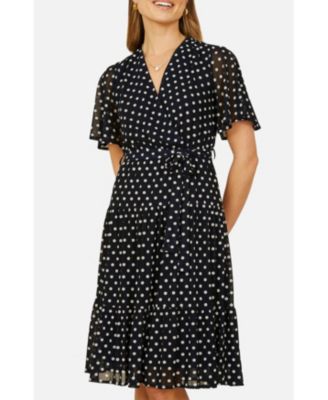 Women's Dot Print Mesh Stretch Midi Skater Dress