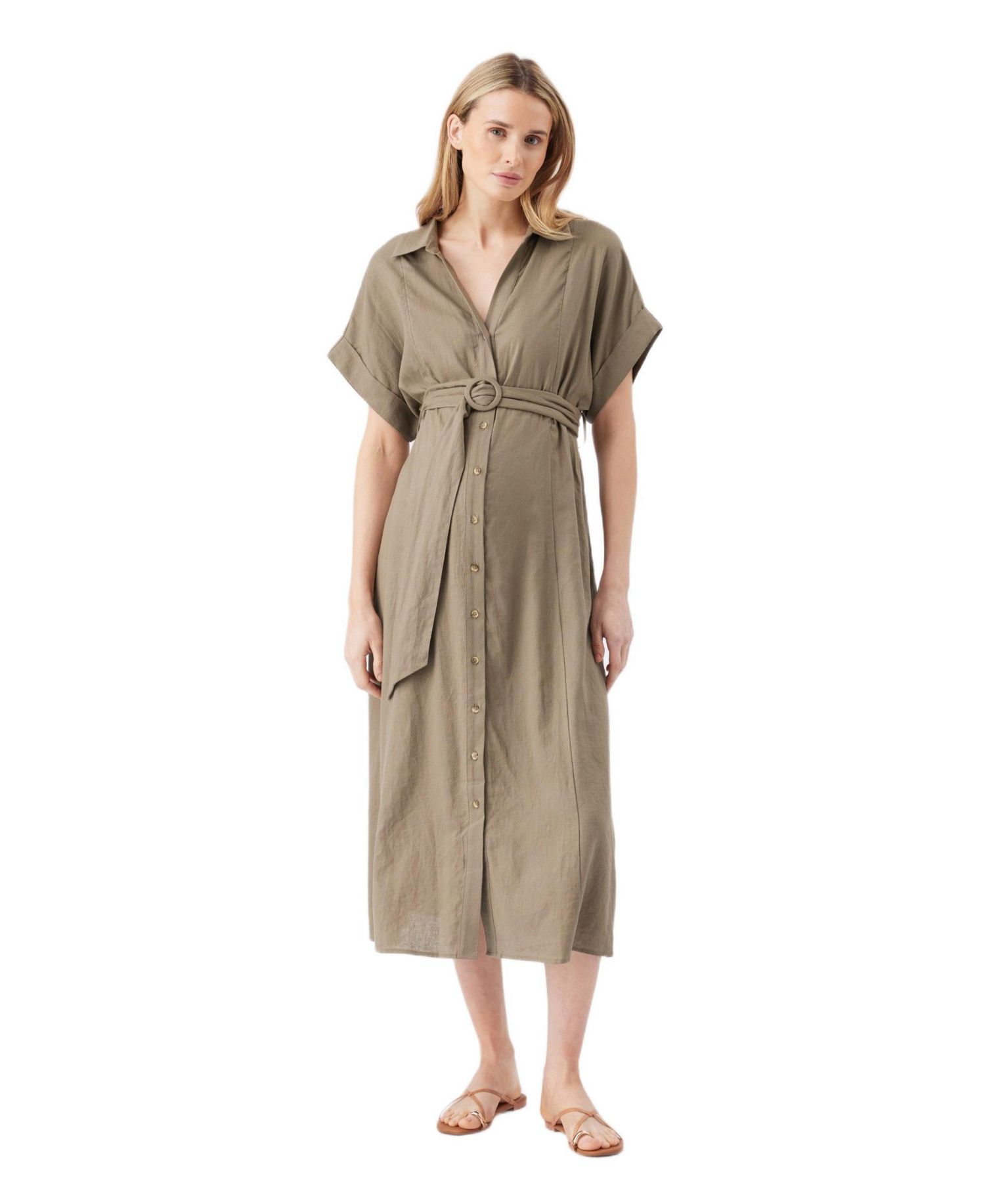 Women's Ripe Amy Linen Nursing Shirt Dress Olive