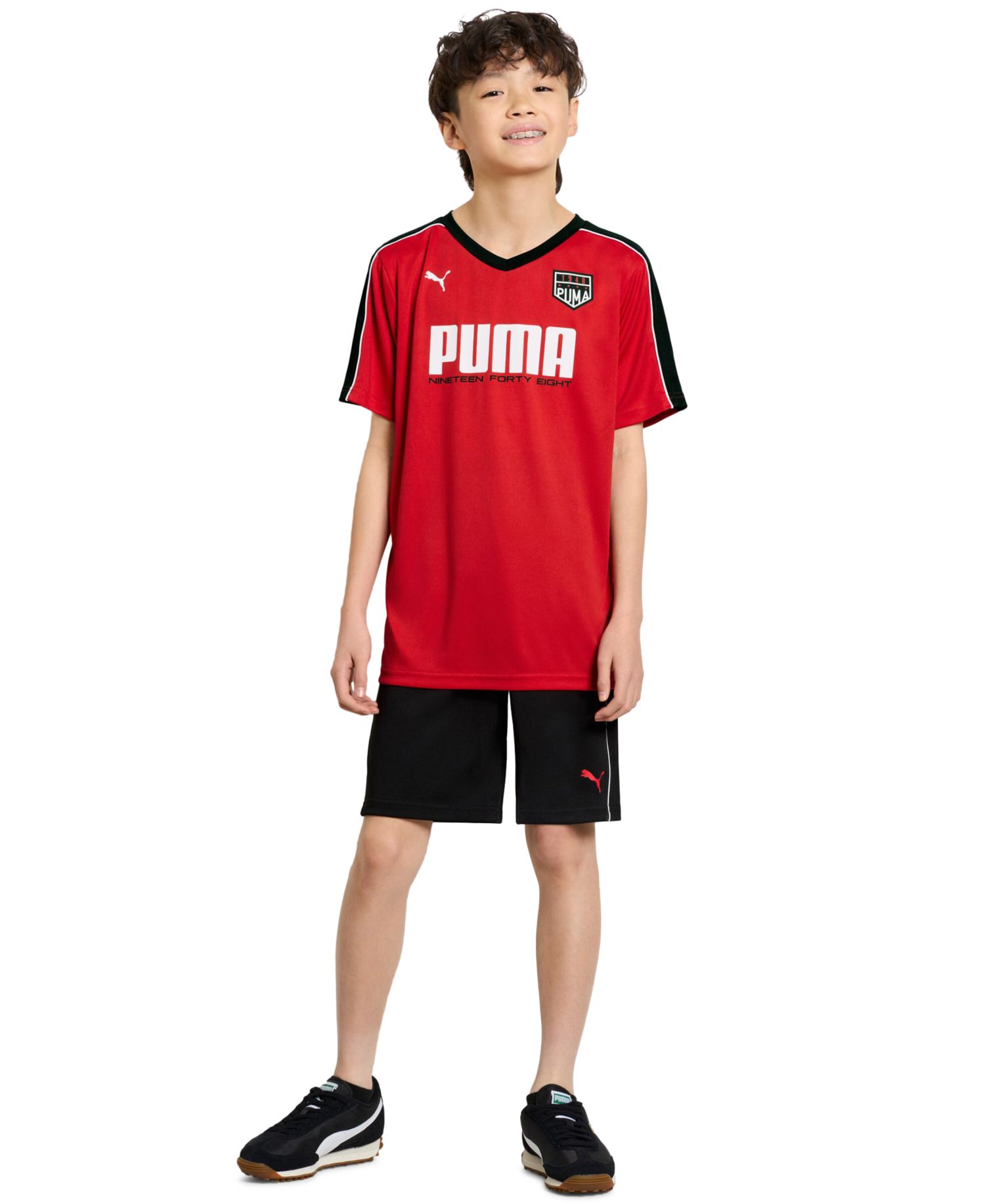 Boys' 8-16 V-Neck Puma Logo Short-Sleeve T-Shirt & Shorts, 2-Piece Set