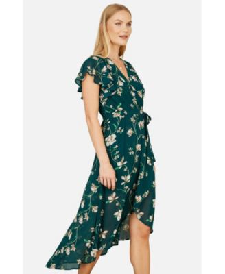 Women's Floral Frill Hem Wrap Midi Dress