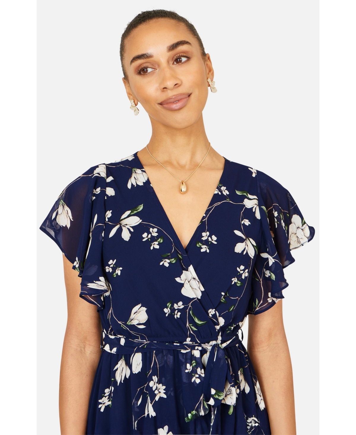 Yumi Women's Floral Frill Hem Wrap Midi Dress