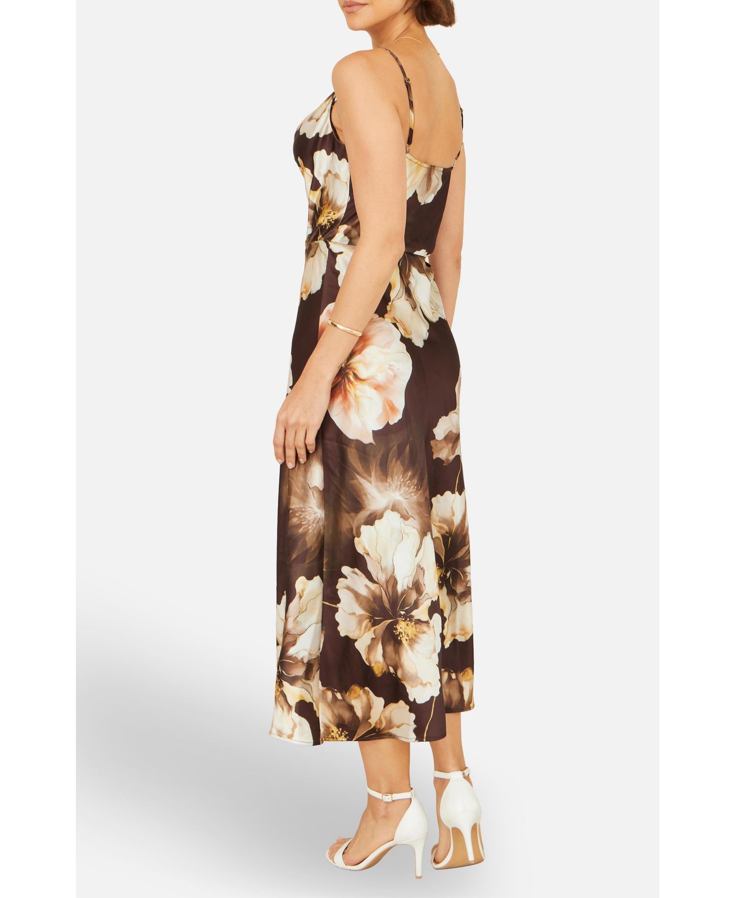 Women's Cowl Neck Satin Floral Dress