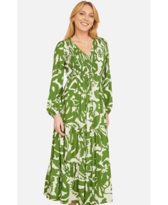 Women's Abstract Print Ruched V-Neck Midi Dress