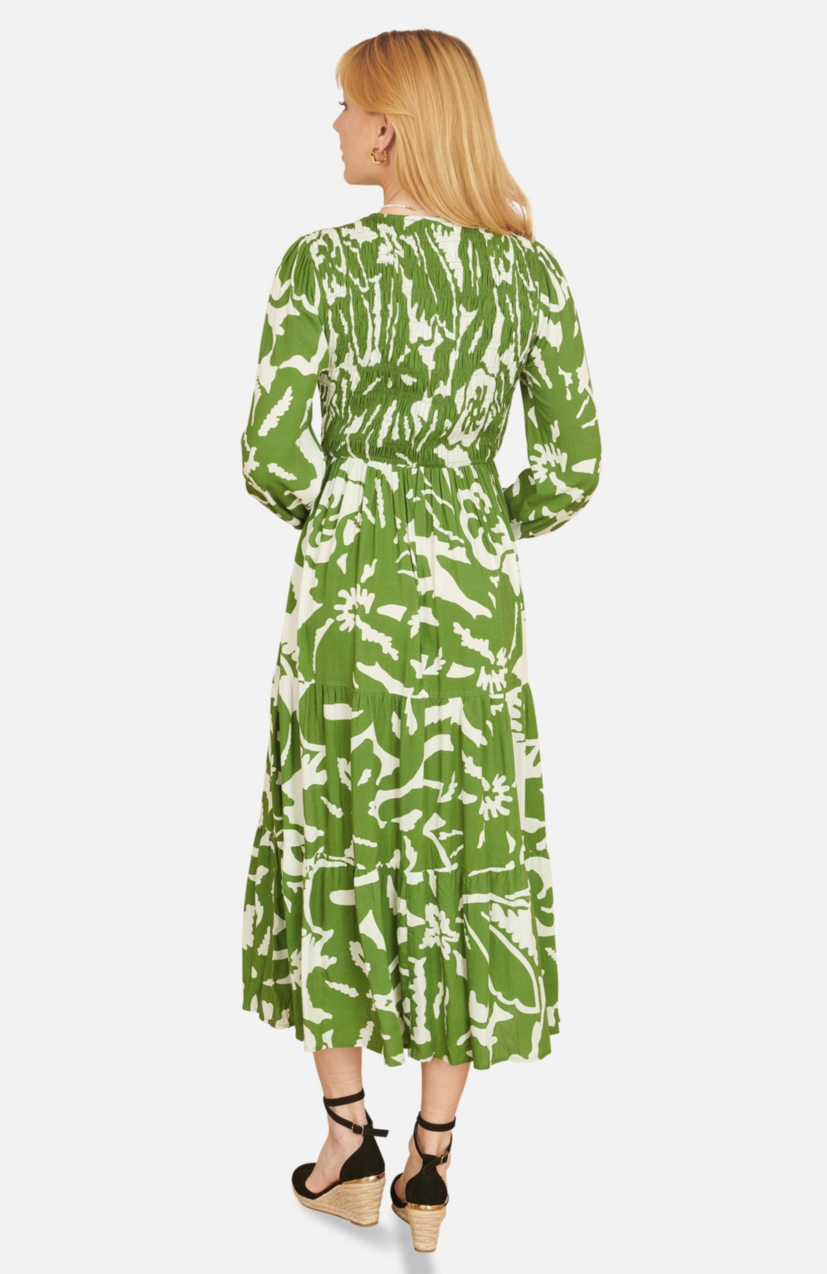 Yumi Women's Abstract Print Ruched V-Neck Midi Dress