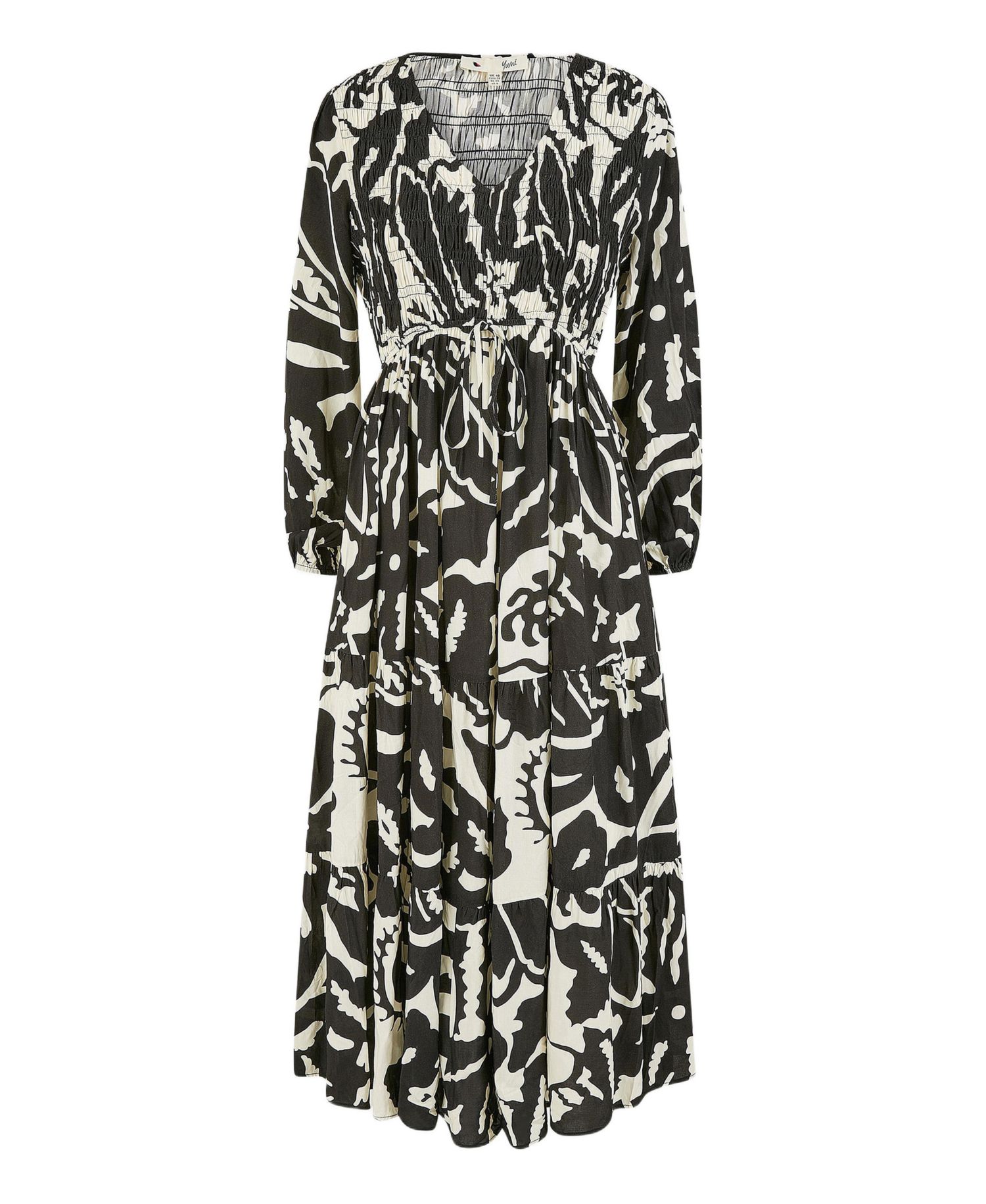 Women's Abstract Print Ruched V-Neck Midi Dress
