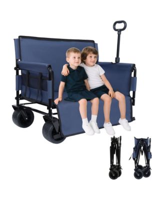 Convertible Folding Wagon Cart - Heavy-Duty Utility Wagon with Bench Seat, All-Terrain Wheels and Storage for Camping, Beach, Garden