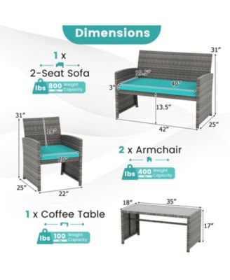 8PCS Patio Outdoor Conversation Set w/Seat Cushions & Tempered Glass Tabletop