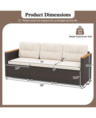 3-Seat Patio Couch Sofa PE Rattan Wicker Loveseat Furniture Set Outdoor