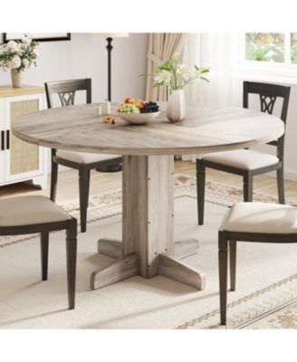 Round Dining Table for 4-6 People, Dining Room Table with Pedestal Base(Table Only
