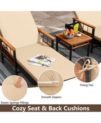 2 PCS Patio Rattan Chaise Lounge w/ Side Table Outdoor Reclining Chair Set