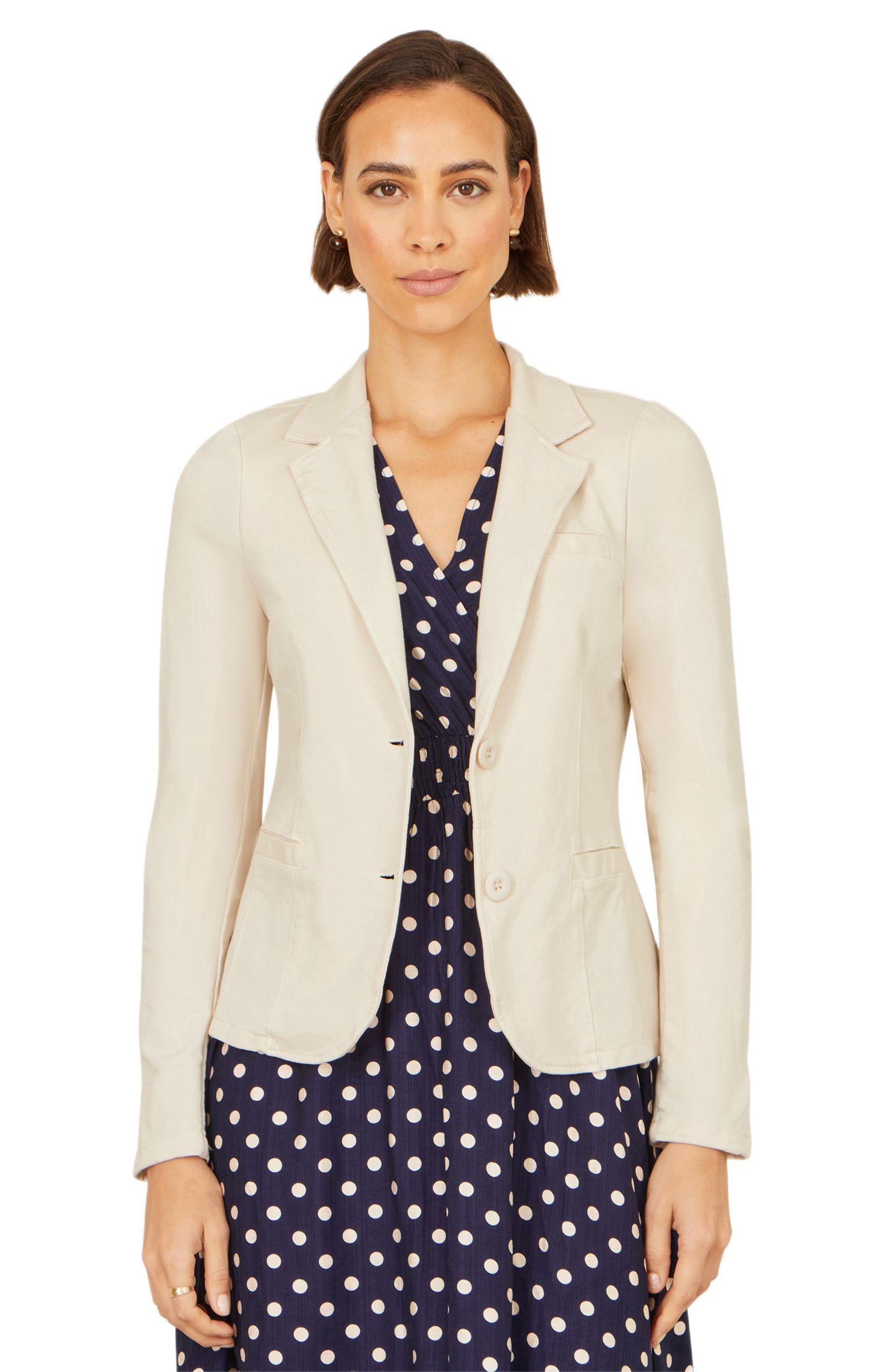 Женский пиджак Yumi Stretch Cotton Blazer, цвет: Бежевый — фото 1