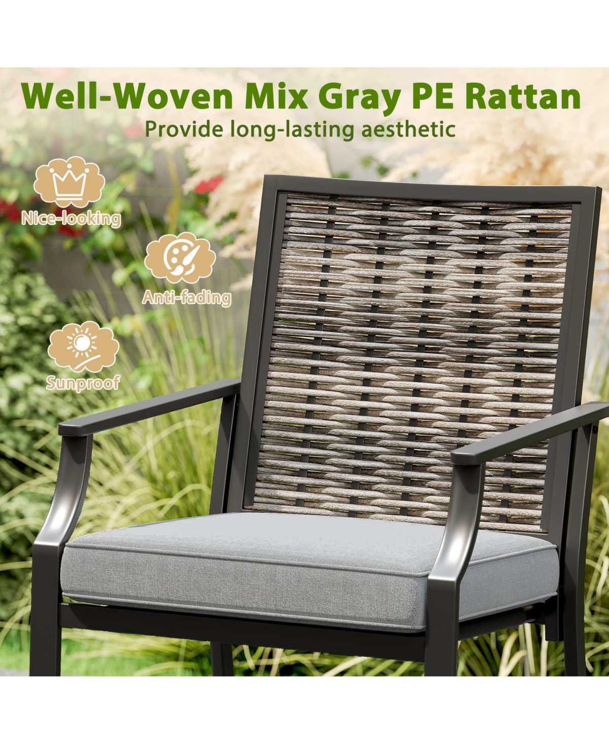 Gymax Patio Bar Stools Set of 2 w/ Armrest Fabric Seat & Heavy-Duty Metal Frame