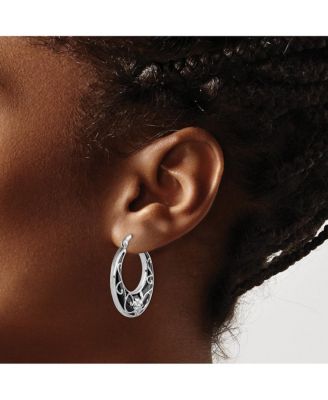 Sterling Silver Rhodium-Plated Black Onyx Filigree Boho Hoop Earrings