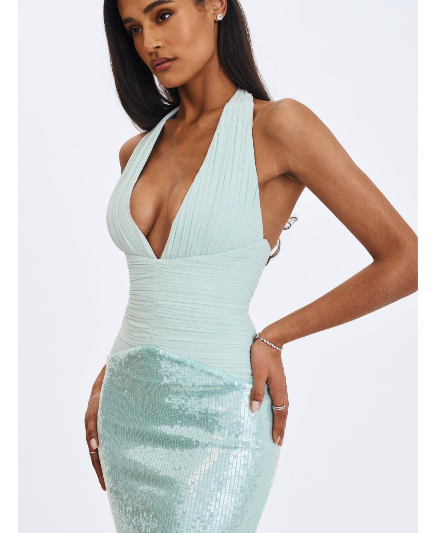 Women's Wendale Mint Sequin Plunging Mermaid Maxi Dress