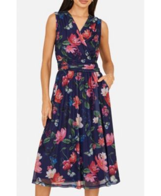 Women's Floral Print Mesh Stretch Midi Dress