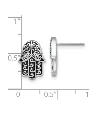 925 Sterling Silver Rhodium Plated Oxidized Hamsa Hand of God Stud Earrings 13x10mm 13.1mm long Stud Earring
