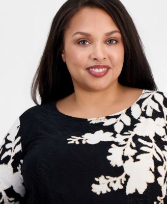 Plus Size Floral Jacquard Knit Top, Macy's Exclusive