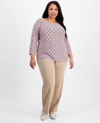 Plus Size Geo-Print Jacquard Knit Top, Macy's Exclusive