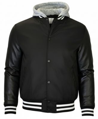 Men's Ribbed Collar Hooded Varsity Jacket
