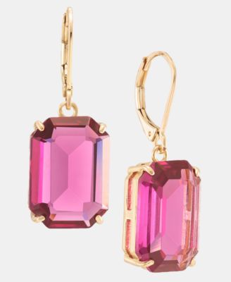 Gold-Tone Fuchsia Stone Drop Earrings