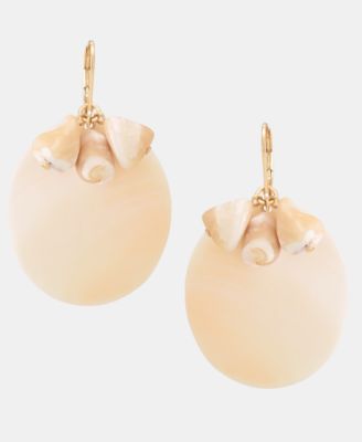 Gold-Tone Mother of Pearl Shell Disc Drop Earrings