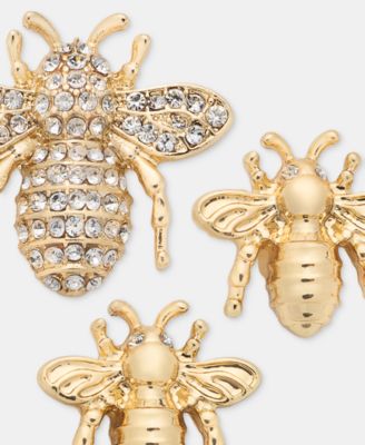 Gold-Tone Boxed Crystal Bee Pins, Set of 3 