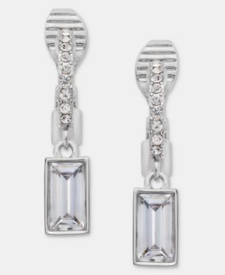 Silver-Tone Cubic Zirconia Huggie Drop Easy Comfort Clip Earrings