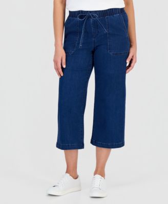Petite High Rise Cropped Wide Leg Jeans