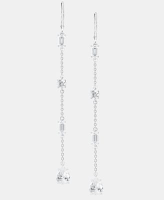 Cubic Zirconia Linear Drop Earrings in Sterling Silver