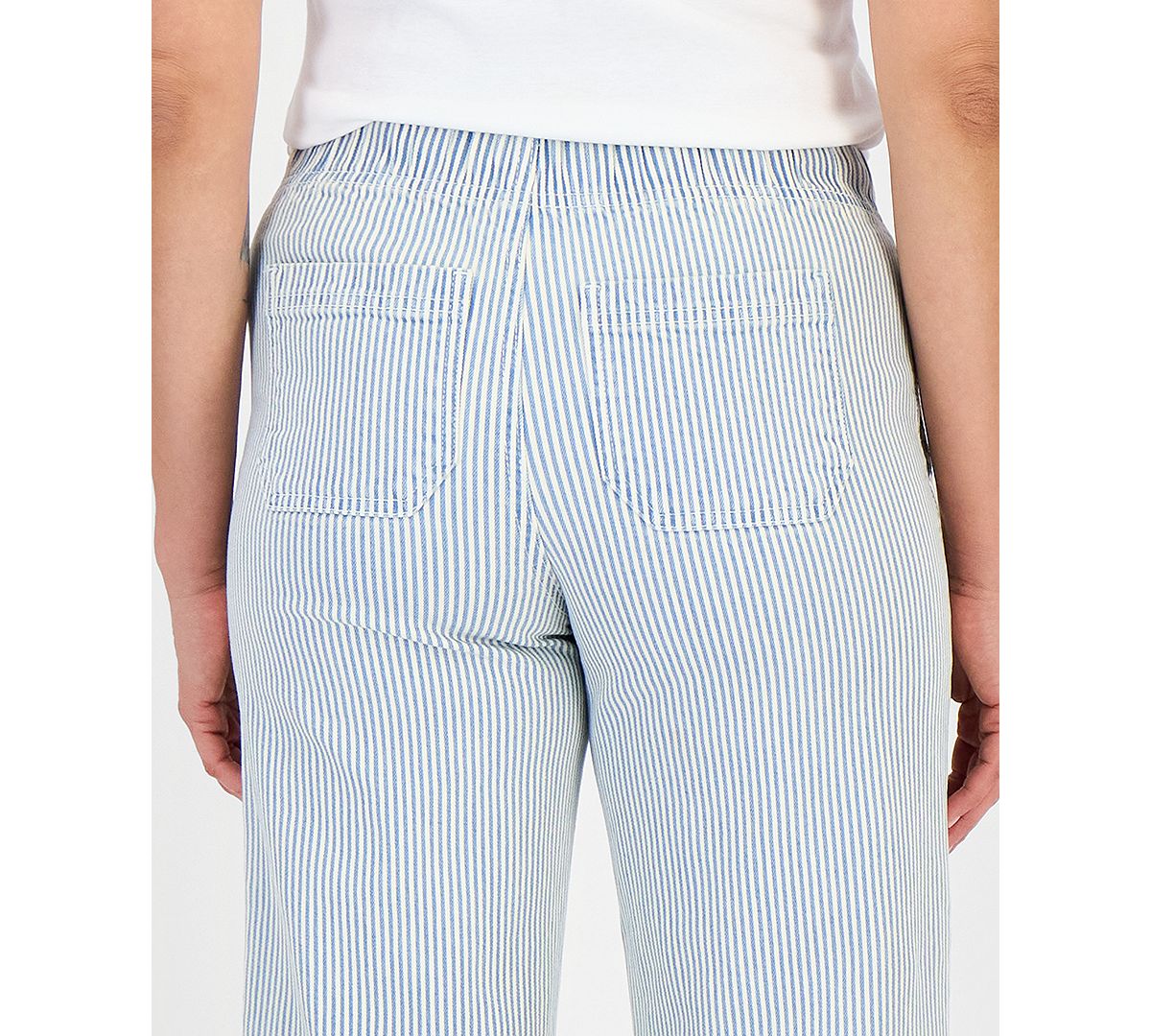 Style & Co Petite Engineer-Stripe Pull-On Wide-Leg Jeans, Macy's Exclusive view 3 — MAYCSS fashion products