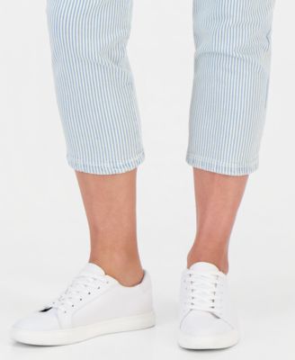 Petite Engineer-Stripe High-Rise Cropped Jeans