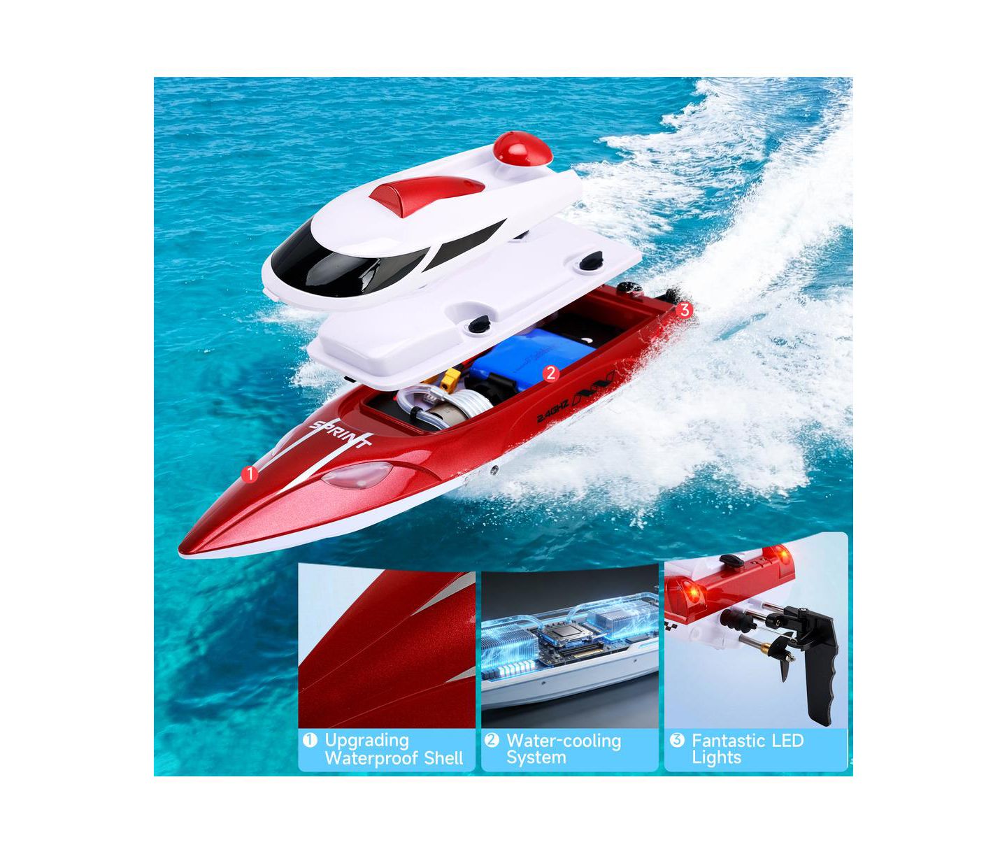Детская игрушка Bruce & Shark High-Speed Self-Righting Jet Speedboat, цвет: Красный — фото 4