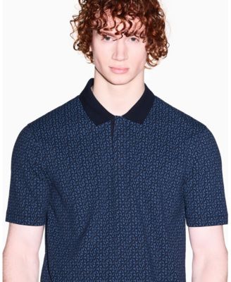 Men's Pique Allover Logo Print Polo Shirt