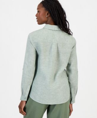 Petite 100% Linen Button-Front Shirt