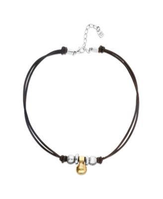 Leather Necklace with Three 18k Gold Alloy Plated Balls