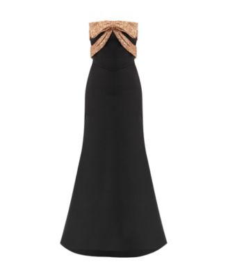 Women's Long Strapless Dress with Sequin Bow