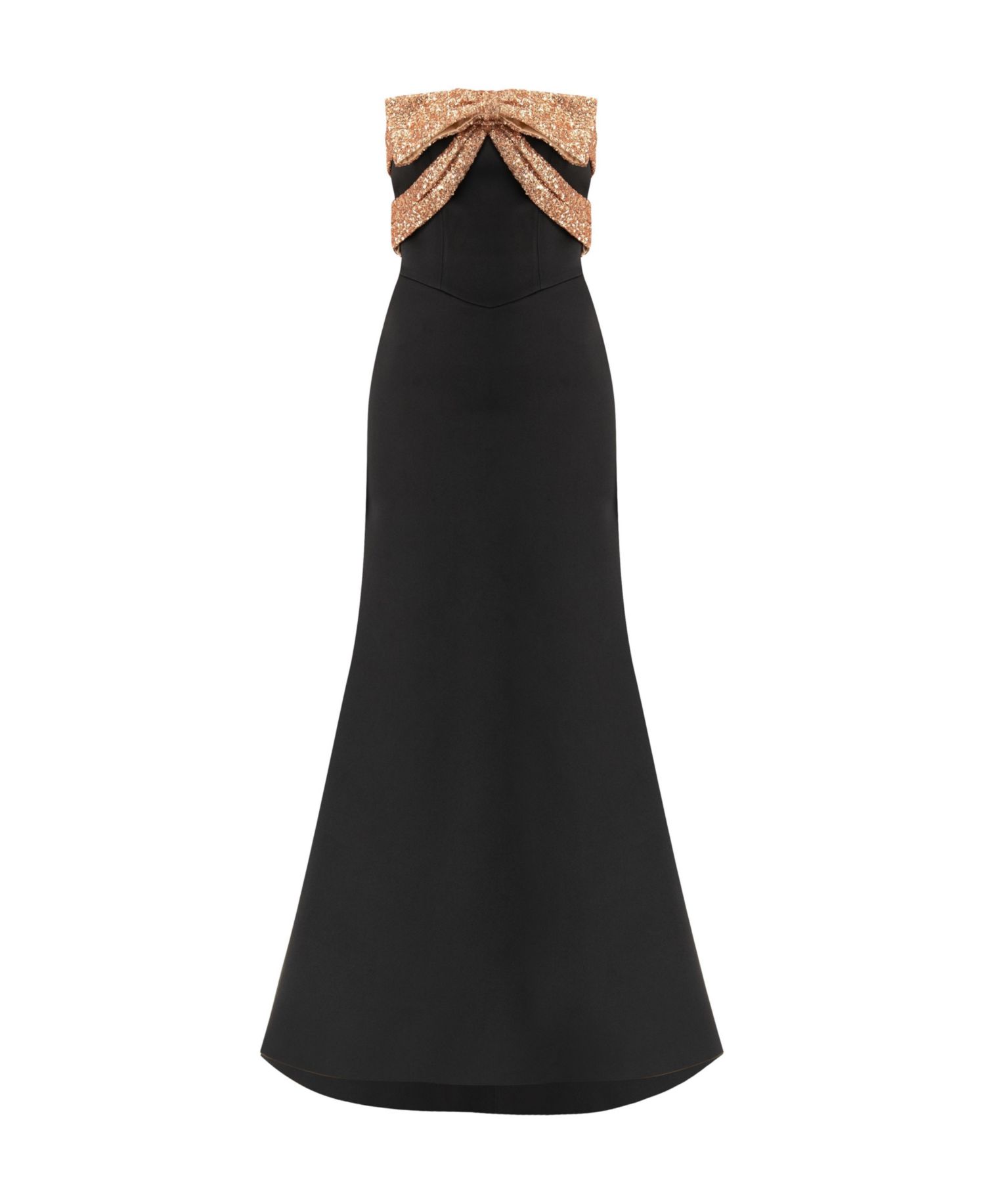 Women's Long Strapless Dress with Sequin Bow