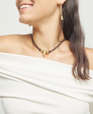 Leather Necklace with Three 18k Gold Alloy Plated Balls