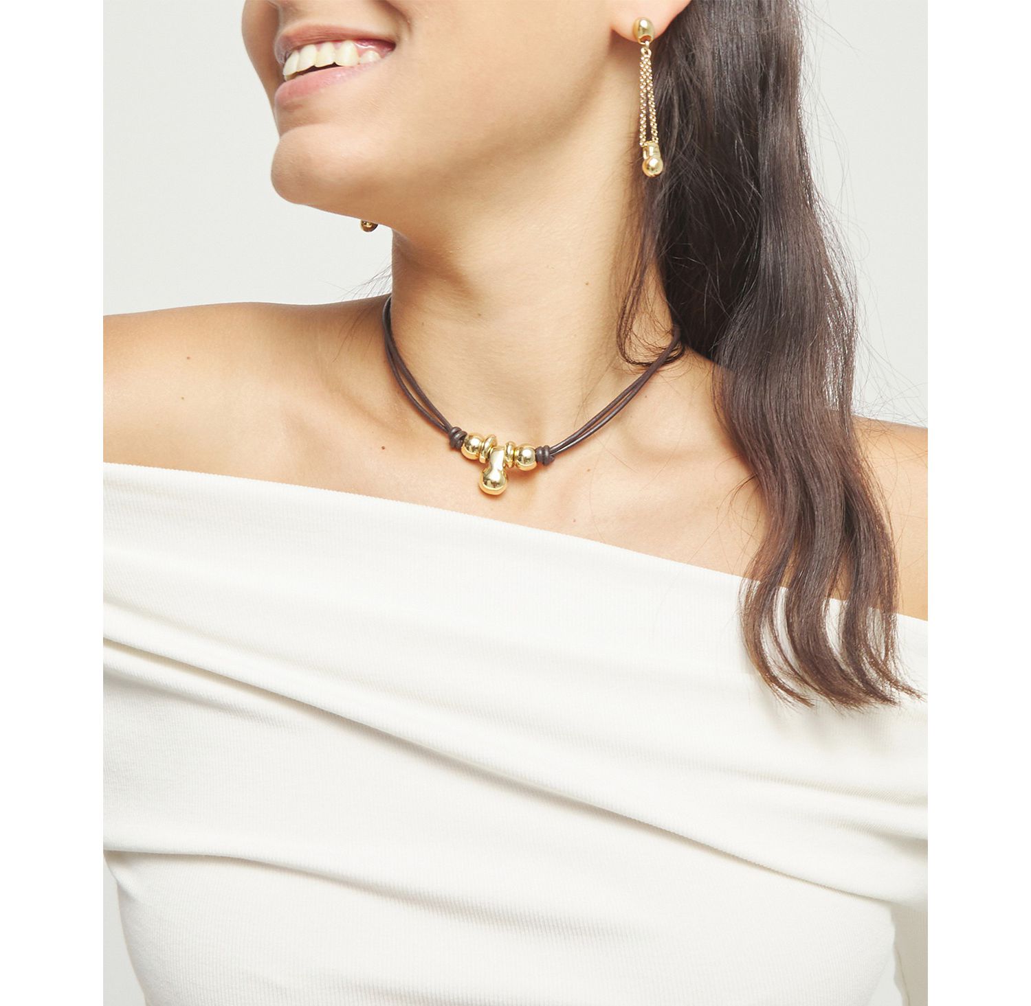Leather Necklace with Three 18k Gold Alloy Plated Balls