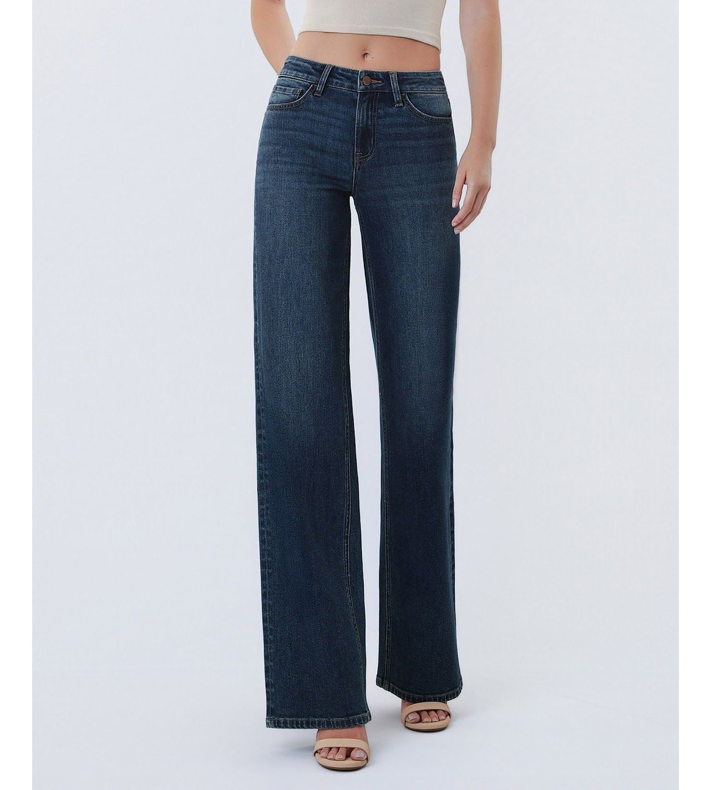 Женские джинсы Flying Monkey Mid Rise Full Length Wide Leg, цвет: Синий — фото 1