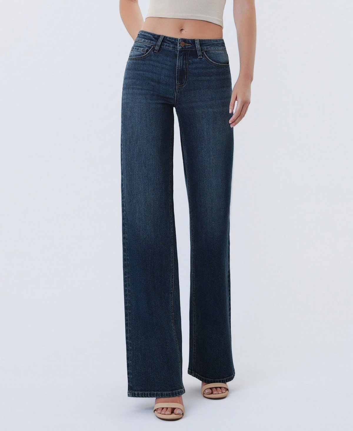 Flying Monkey Women's Mid Rise Full Length Wide Leg Jeans