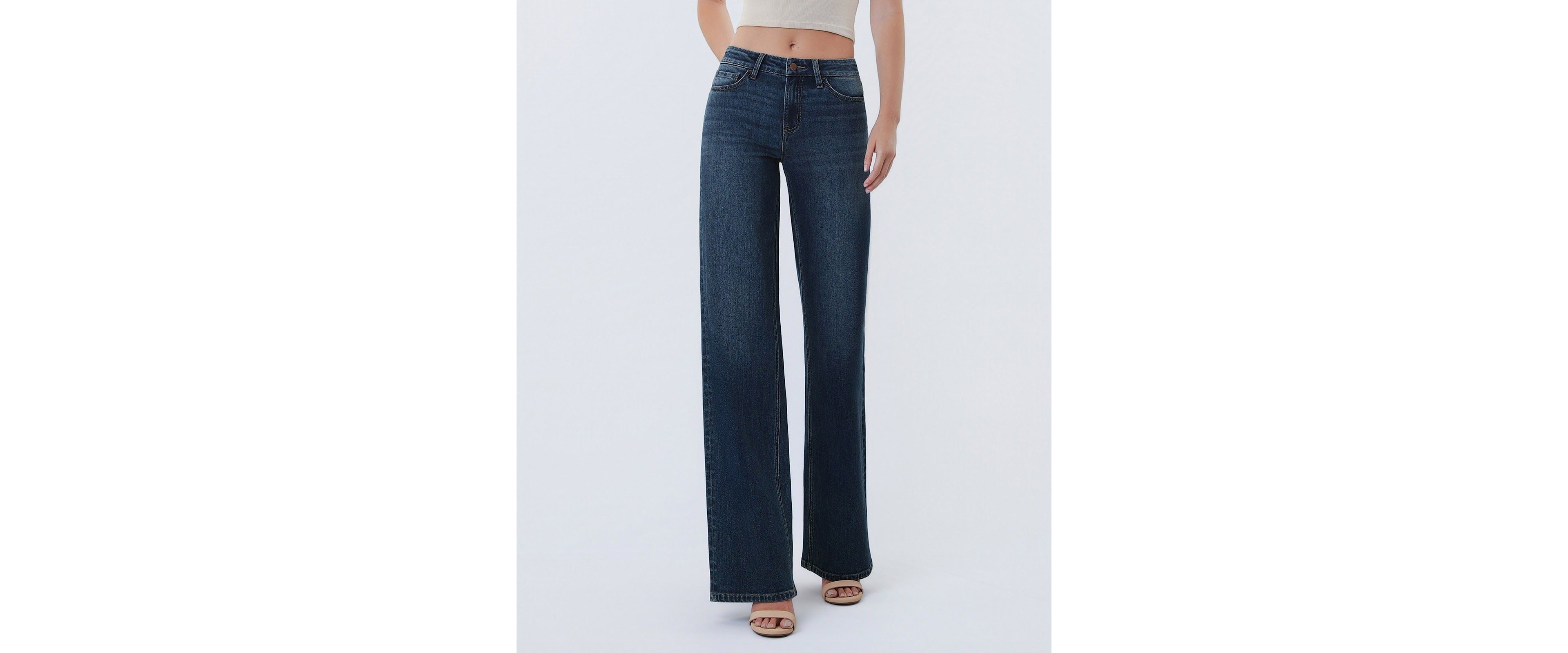Flying Monkey Women's Mid Rise Full Length Wide Leg Jeans
