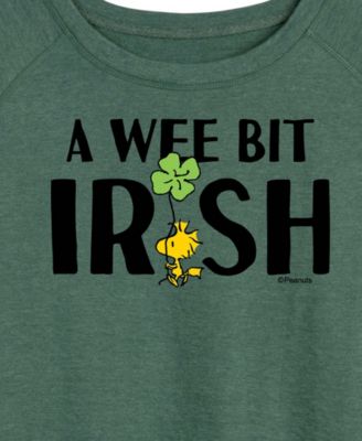 Plus Size Peanuts A Wee Bit Irish Woodstock St. Patrick's Day French Terry Graphic Crewneck T-Shirt