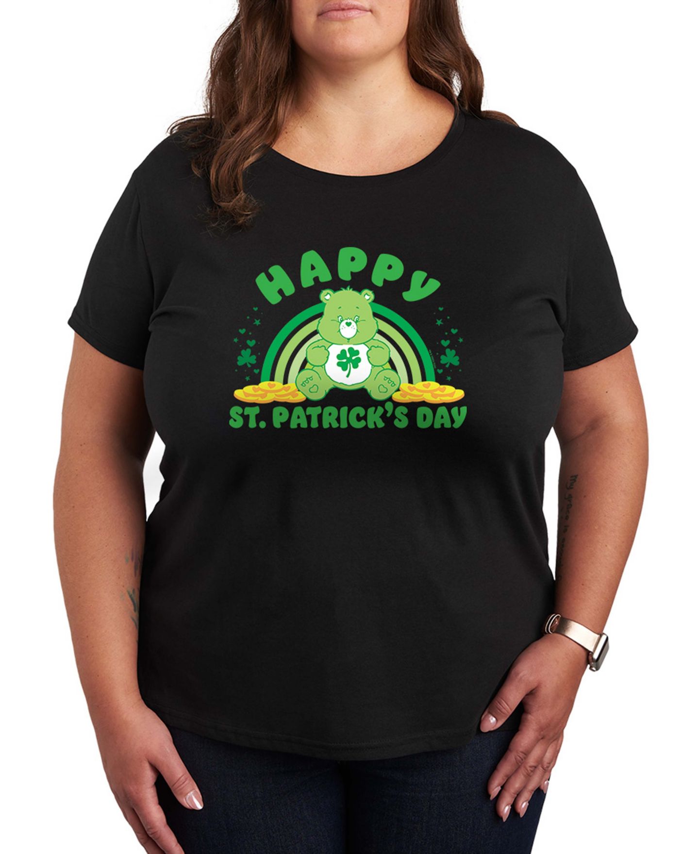Женская футболка Hybrid Apparel Plus Size Care Bears Happy St. Patrick's Day Crewneck, цвет: Чёрный — фото 1