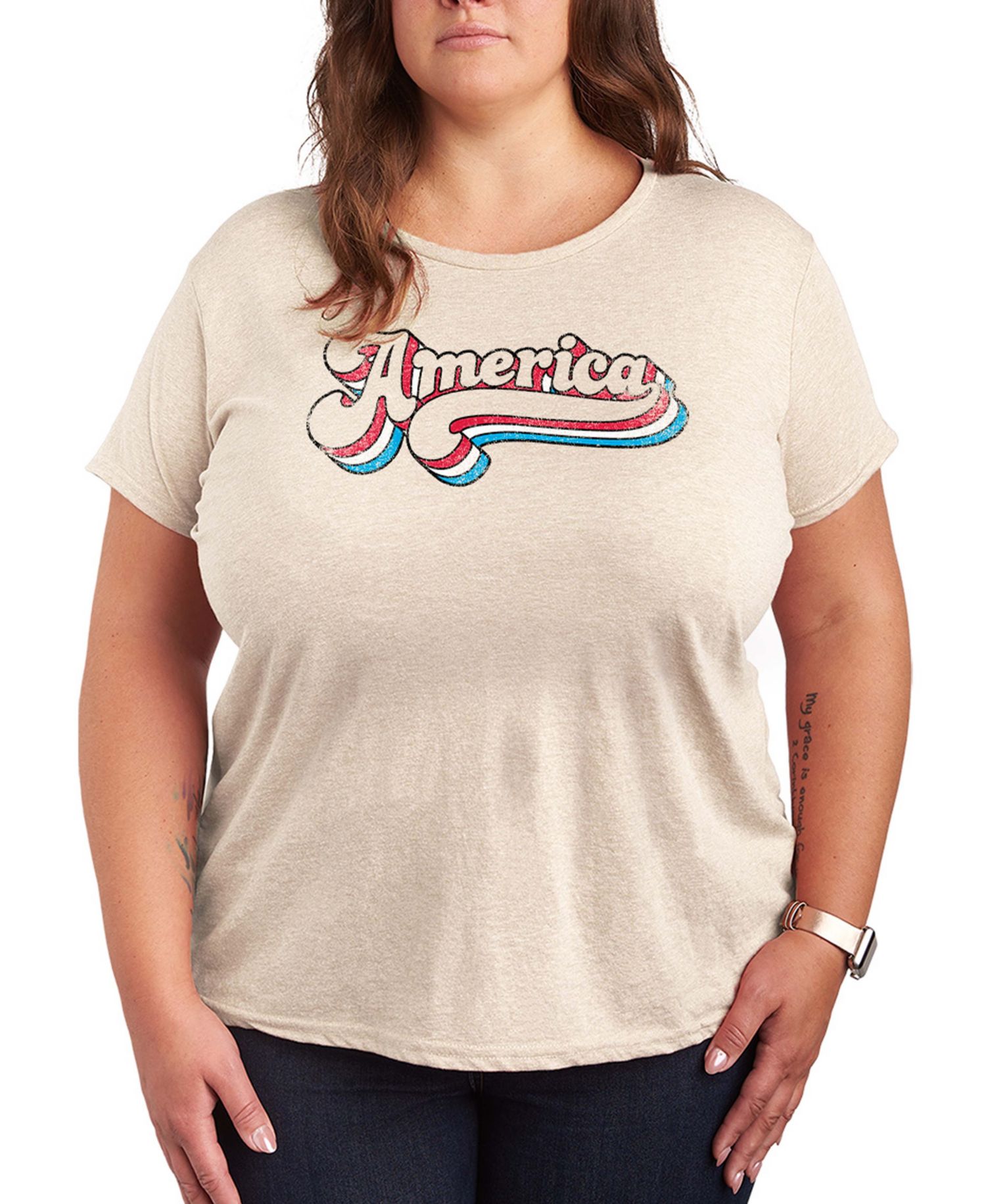 Plus Size Instant Message America Retro Graphic Crewneck T-Shirt