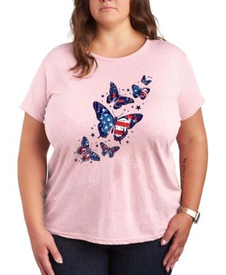 Plus Size Instant Message Patriotic Butterflies Crewneck Graphic T-Shirt