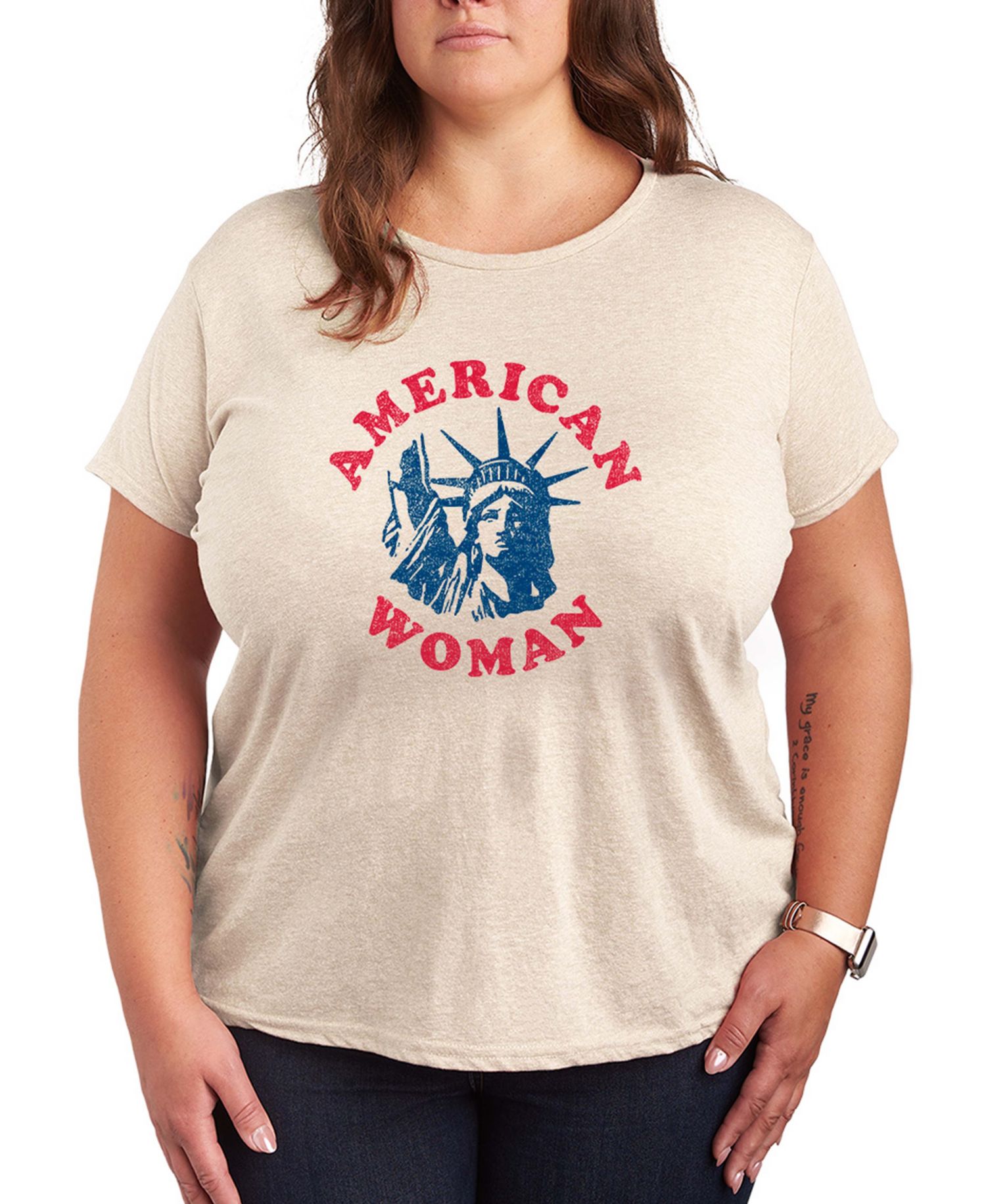 Plus Size Instant Message American Woman Statue Of Liberty Graphic Crewneck T-Shirt