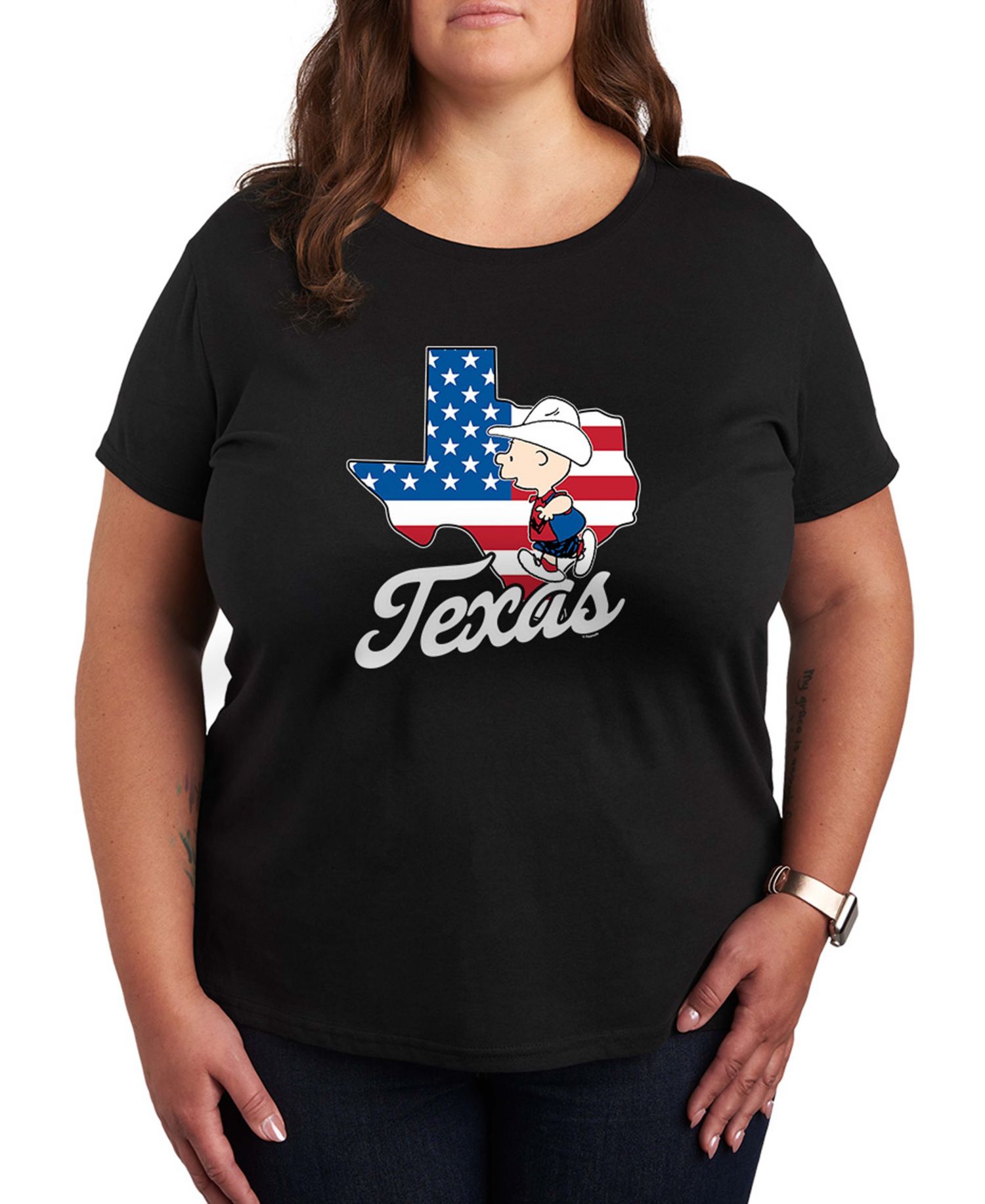 Plus Size Peanuts Texas Charlie Brown Graphic Crewneck T-Shirt