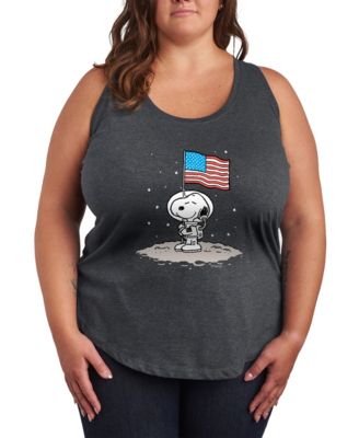 Plus Size Peanuts Snoopy Astronaut American Flag Racerback Graphic Crewneck Tank Top