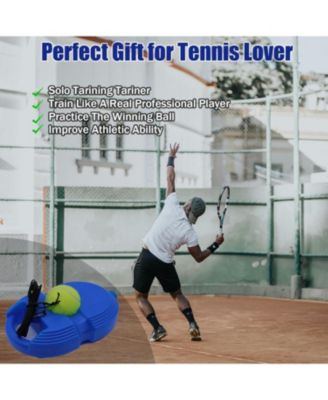 Solo Tennis Trainer Rebound Ball Set with 6 String Balls and Portable Base for Self Practice and Skill Training for Kids and Adults